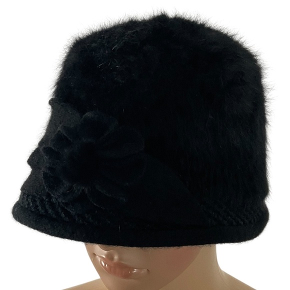 Silverstone Black Angora Blend Bucket Hat Flower Accent One Size Fits most - Picture 2 of 10